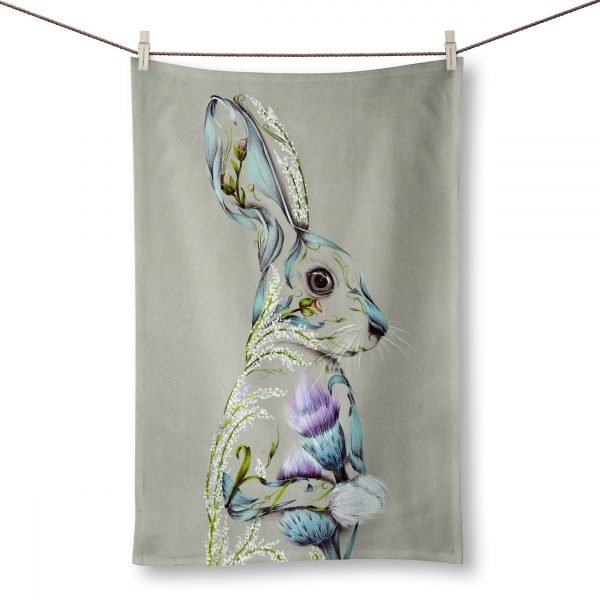 Rustic hare tea towel