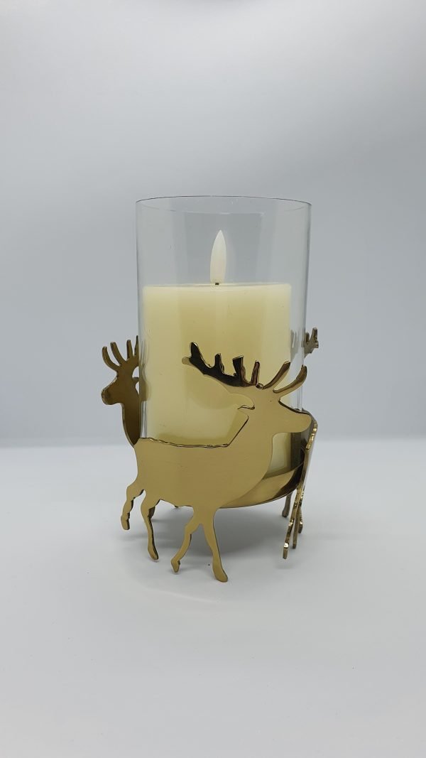 Gold Stag Hurricane Lantern With Candle